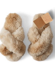 Pantuflas cruzadas de piel sintética para mujer