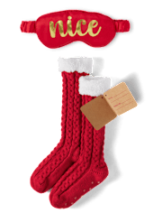 Conjunto de accesorios de 2 piezas de calcetines y antifaz reversibles Naughty Nice para mujer
