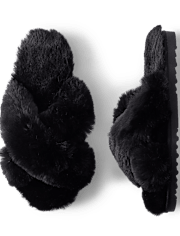 Pantuflas cruzadas de piel sintética para mujer