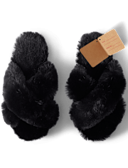 Pantuflas cruzadas de piel sintética para mujer