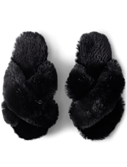 Pantuflas cruzadas de piel sintética para mujer