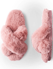 Pantuflas cruzadas de piel sintética para mujer