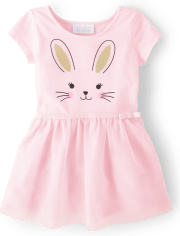 Baby And Toddler Girls Bunny Knit To Woven Dress