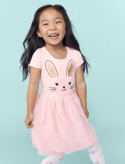 Baby And Toddler Girls Bunny Knit To Woven Dress