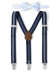 Boys Plaid Matching Bow Tie And Suspenders Set