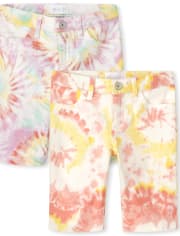 Girls Tie Dye Twill Skimmer Shorts 2-Pack