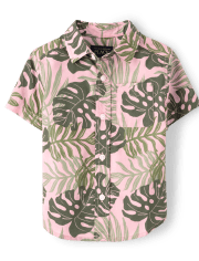 Camisa con botones de popelina tropical familiar a juego para bebés y niños pequeños
