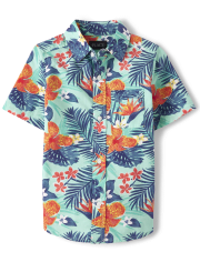 Boys Matching Family Tropical Poplin Button Up Shirt