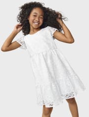 Girls Lace Tiered Dress