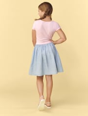 Girls Bunny Knit To Woven Dress