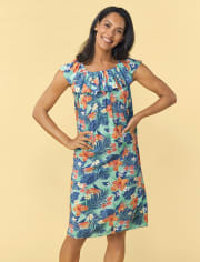 Womens Matching Family Tropical Ruffle Dress