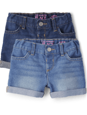 Toddler Girls Roll Cuff Denim Shortie Shorts 2-Pack