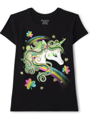 Girls St. Patrick's Day Unicorn Graphic Tee