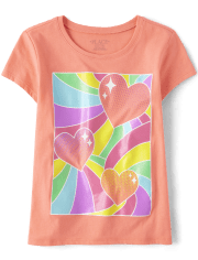 Girls Rainbow Hearts Graphic Tee