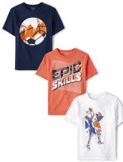 Paquete de 3 camisetas deportivas con gráfico para niños