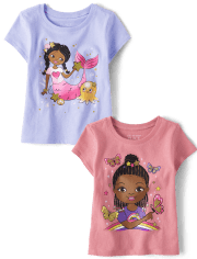 Baby And Toddler Girls Mermaid Graphic Tee 2-Pack