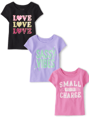 Paquete de 3 camisetas con estampado Sassy Vibes para bebés y niñas pequeñas