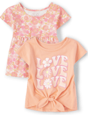 Lot de 2 hauts à nouer sur le devant Love pour toute-petite fille