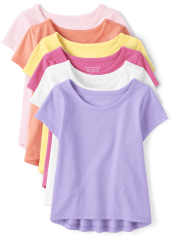 Paquete de 6 camisetas básicas con capas altas y bajas para niñas pequeñas