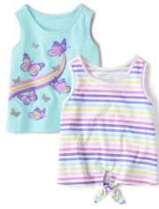 Toddler Girls Striped Tie Front Tank Top 2-Pack