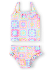 Baby And Toddler Girls Crochet Ruffle Tankini Swimsuit