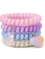 Paquete de 4 pulseras en espiral con forma de corazón y osito para niña