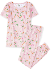 Pijama de algodón de conejito de Pascua familiar a juego para adultos