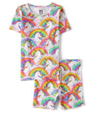 Girls Rainbow Unicorn Snug Fit Cotton Pajamas