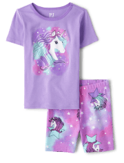 Pijama de algodón ajustado con diseño de unicornio para niñas