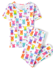Girls Candy Bear Snug Fit Cotton Pajamas