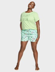 Shorts de pijama de popelina con estampado para mujer