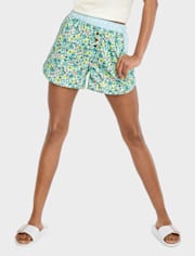 Womens Floral Poplin Pajama Shorts