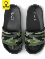 Boys Glow Camo Slides