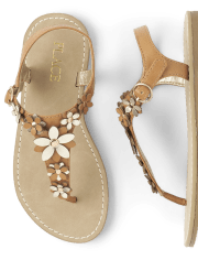 Girls Flower T-Strap Sandals