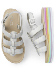 Girls Holographic Platform Sandals