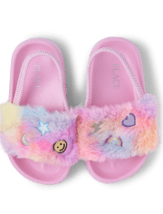 Toddler Girls Rainbow Faux Fur Slides