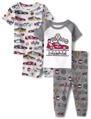 Baby And Toddler Boys Racecar Snug Fit Cotton Pajamas 2-Pack