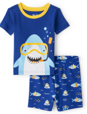 Pijamas de algodón ajustados con forma de tiburón para bebés y niños pequeños