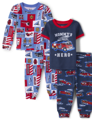 Baby And Toddler Boys Fire Truck Snug Fit Cotton Pajamas 2-Pack