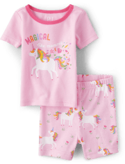 Pijamas de algodón ajustados con diseño de unicornio para bebés y niñas pequeñas