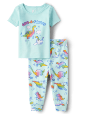 Baby And Toddler Girls Dino Snug Fit Cotton Pajamas