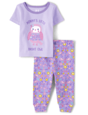 Pijama de algodón ajustado para bebés y niñas pequeñas Night Owl