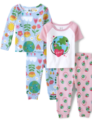 Baby And Toddler Girls Earth Snug Fit Cotton Pajamas 2-Pack