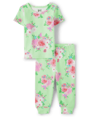 Pijama de algodón con ajuste ceñido floral para bebés y niñas pequeñas