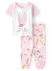 Pyjama en coton ajusté avec lapin de Pâques pour bébé et toute-petite fille