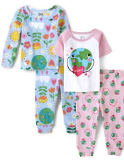 Baby And Toddler Girls Earth Snug Fit Cotton Pajamas 2-Pack