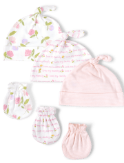 Baby Girls Floral Knotted Hat And Mittens 6-Piece Set