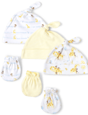 Unisex Baby Giraffe Knotted Hat And Mittens 6-Piece Set