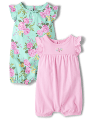 Baby Girls Short Flutter Sleeve Floral Romper 2-Pack | The Children's ...