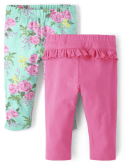 Lot de 2 pantalons à volants à fleurs pour bébé fille